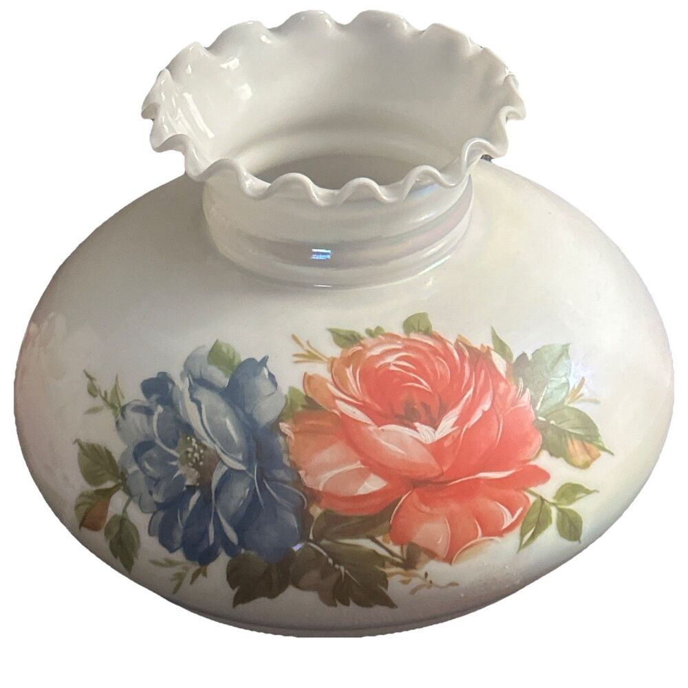 Vtg Large GWTW/Hurricane  Floral Lamp Shade ONLY  12" Wide/10" Fitter